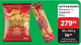 Makro FATTI'S & MONI'S Macaroni or Spaghetti offer