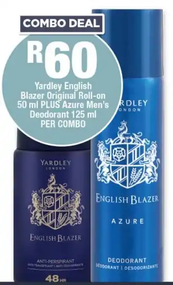 Yardley English Blazer Original Roll-on 50 ml PLUS Azure Men's Deodorant 125 ml PER COMBO