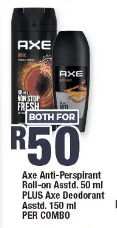 OK Foods Axe Anti-Perspirant Roll-on Asstd. 50 ml PLUS Axe Deodorant Asstd. 150 ml PER COMBO offer