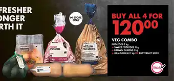 Woolworths POTATOES 2 kg + SWEET POTATOES 1kg + BROWN ONIONS 1kg + GEM SQUASH 1 kg OR BUTTERNUT SOCK offer