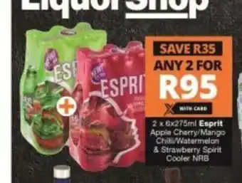 Checkers Esprit Apple Cherry / Mango Chilli / Watermelon & Strawberry Spirit Cooler NRB 2 x 6 x 275ml offer
