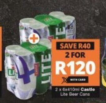 Checkers Castle Lite Beer Cans 2 x 6x410ml offer
