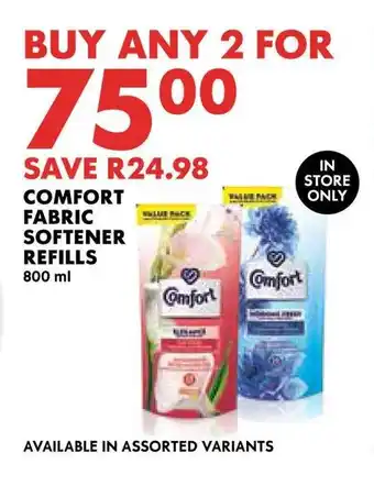 Woolworths COMFORT FABRIC SOFTENER REFILLS 800ml offer