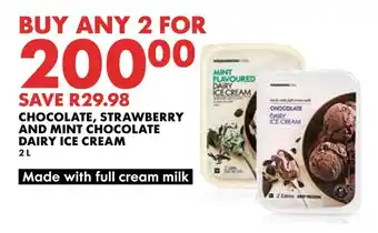 CHOCOLATE, STRAWBERRY AND MINT CHOCOLATE DAIRY ICE CREAM 2L