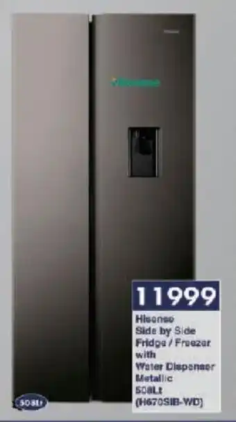 President Hyper Hisense Side by Side Fridge/Freezer with Water Dispenser Metallic 508Lt offer