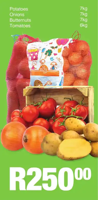 Save Potatoes 7kg, Onions 7kg, Butternuts 7kg, Tomatoes 6kg offer