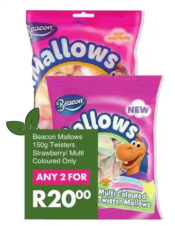 Save Beacon Mallows 150g Twisters Strawberry/ Multi Coloured Only offer