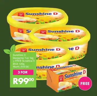 Save Sunshine D Margarine Tub 1kg + FREE Sunshine D Brick 125g offer