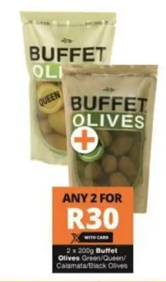 Checkers Buffet Olives Green / Queen / Calamata / Black Olives 2 x 200g offer