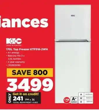 HiFi Corp KIC 170L Top Freezer KTF518-2WH offer