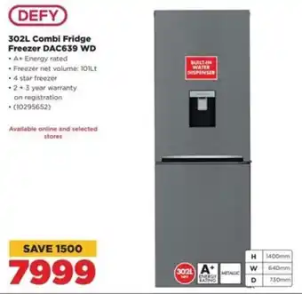 DEFY 302L Combi Fridge Freezer DAC639 WD