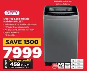 HiFi Corp DEFY 17kg Top Load Washer Stainless DTL153 offer