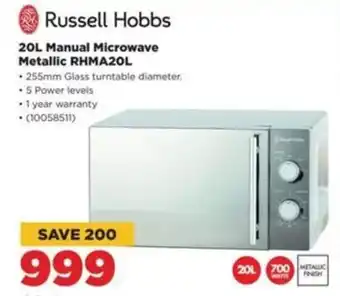 HiFi Corp Russell Hobbs 20L Manual Microwave Metallic RHMA20L offer
