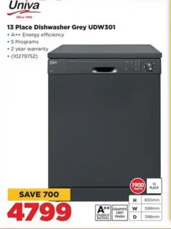 HiFi Corp Univa 13 Place Dishwasher Grey UDW301 offer