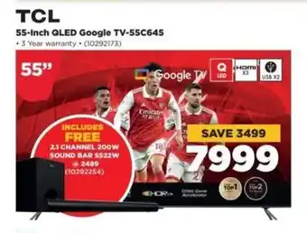 HiFi Corp TCL 55-Inch QLED Google TV-55C645 offer