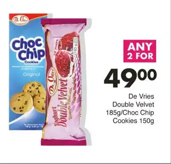 Save De Vries Double Velvet 185g/Choc Chip Cookies 150g offer