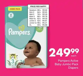 Save Pampers Active Baby Jumbo Pack Diapers offer