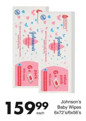 Save Johnson's Baby Wipes 6x72's/6x56's offer