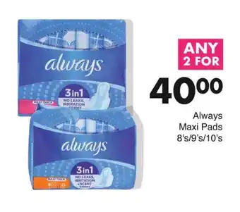 Save Always Maxi Pads 8's/9's/10's offer