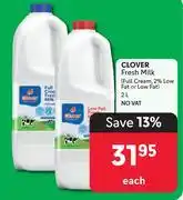 Makro Clover Fresh Milk Full Cream 2% Low Fat Or Low Fat-2L offer