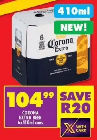 CORONA EXTRA BEER 6x410ml cans offer at Shoprite Liquor