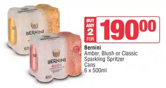 Spar Tops Bernini Amber, Blush or Classic Sparkling Spritzer Cans 6 x 500ml offer