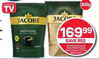 Pick n Pay Jacobs Krönung or Gold 100% Freeze Dried Instant Coffee 300g Each offer