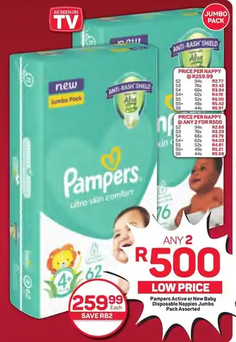 Pampers Active or New Baby Disposable Nappies Jumbo Pack Assorted