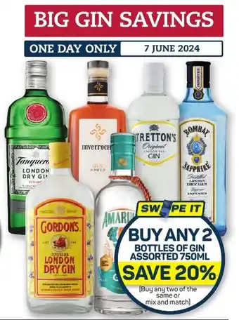 BOTTLES OF GIN ASSORTED 750ML