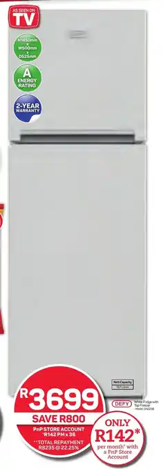 Pick n Pay Hypermarket DEFY White Fridge with Top Freezer offer