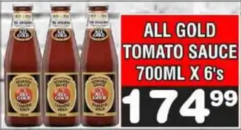 Advance Cash n Carry ALL GOLD TOMATO SAUCE 700ML X 6's offer