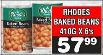 Advance Cash n Carry RHODES BAKED BEANS 410G X 6's offer