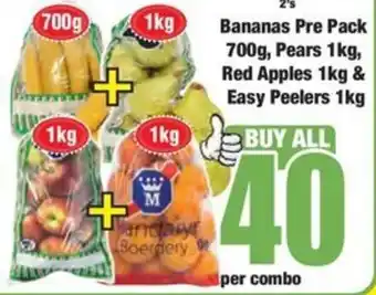 Boxer Bananas Pre Pack 700g, Pears 1kg, Red Apples 1kg & Easy Peelers 1kg offer