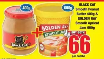 Boxer BLACK CAT Smooth Peanut Butter 400g & GOLDEN RAY Smooth Apricot Jam 600g offer