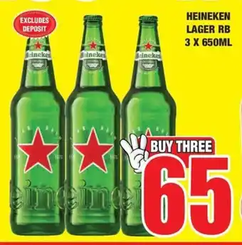 Boxer Liquors HEINEKEN LAGER RB 3 X 650ML offer