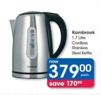 Clicks Kambrook 1.7 Litre Cordless Stainless Steel Kettle offer