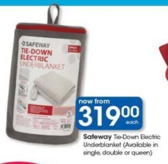 Safeway TieDown Electric Underblanket (Available in single, double or