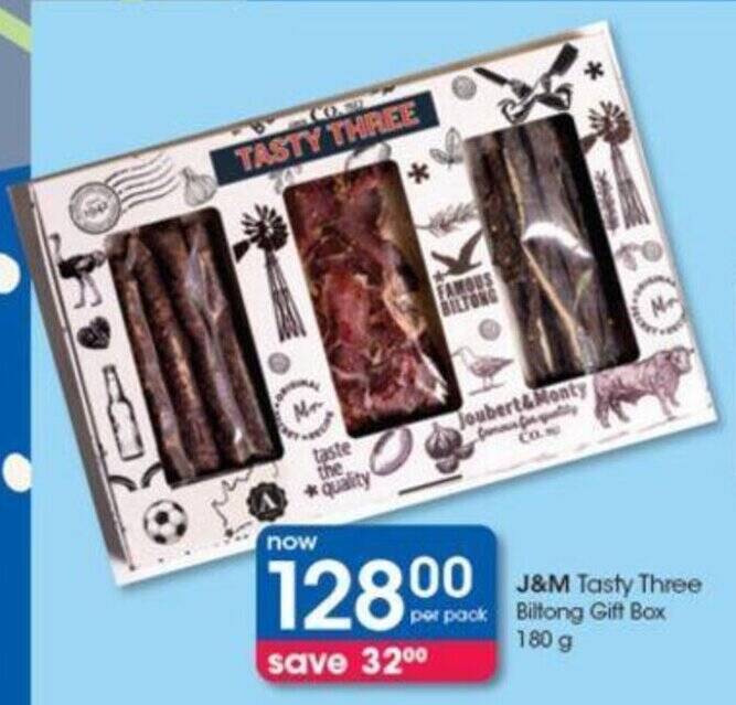 J&M Tasty Three Biltong Gift Box 180g offer at Clicks