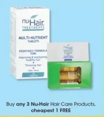 Clicks Buy any 3 Nu-Hair Hair Care Products, cheapest 1 FREE offer