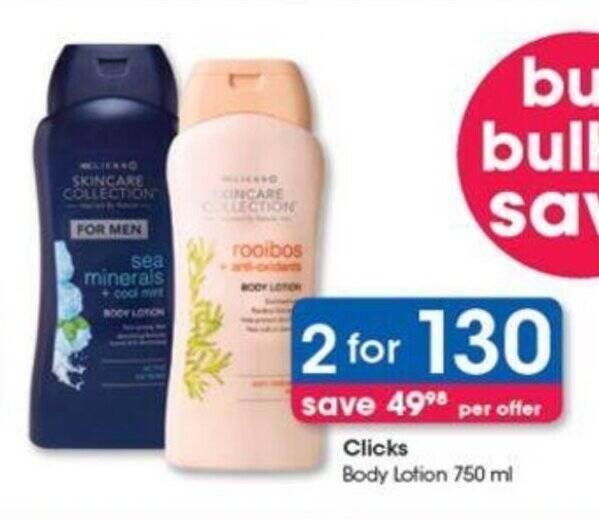 Clicks Body Lotion 750 ml offer at Clicks