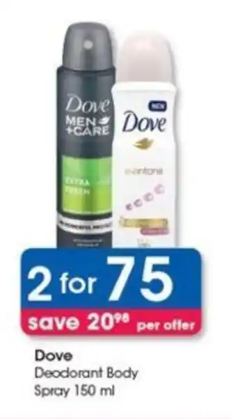 Clicks Dove Deodorant Body Spray 150 ml offer
