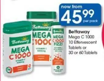 Bettaway Mega C 1000 10 Effervescent Tablets or 30 or 60 Tablets