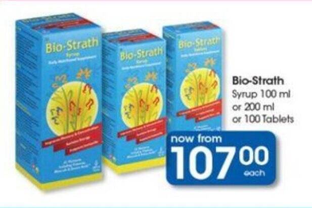 Bio-Strath Syrup 100 ml or 200 ml or 100 Tablets offer at Clicks