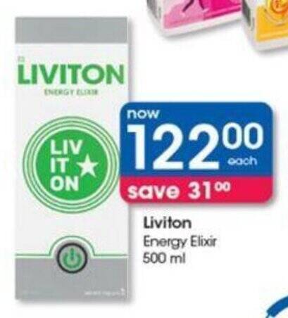 Liviton Energy Elixir 500ml offer at Clicks