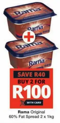 Checkers Rama Original 60% Fat Spread 2 x 1kg offer