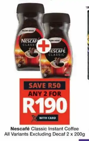 Checkers Nescafé Classic Instant Coffee All Variants Excluding Decaf 2 x 200g offer