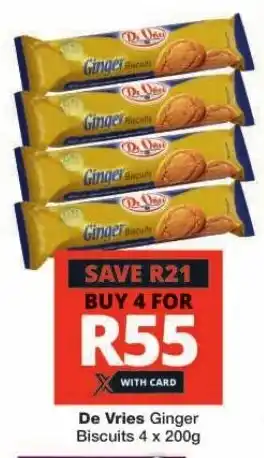 Checkers De Vries Ginger Biscuits 4 x 200g offer