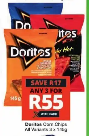 Checkers Doritos Corn Chips All Variants 3 x 145g offer