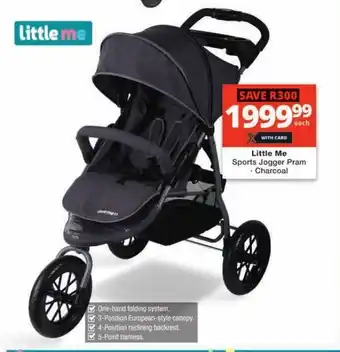 Little Me Sports Jogger Pram Charcoal offer at Checkers