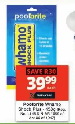 Checkers Poolbrite Whamo Shock Plus 450g offer